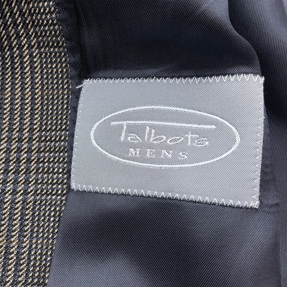 Talbots Blazer Men 44L Black Blue Tan Tweed Houndstooth Plaid Sport Jacket Italy